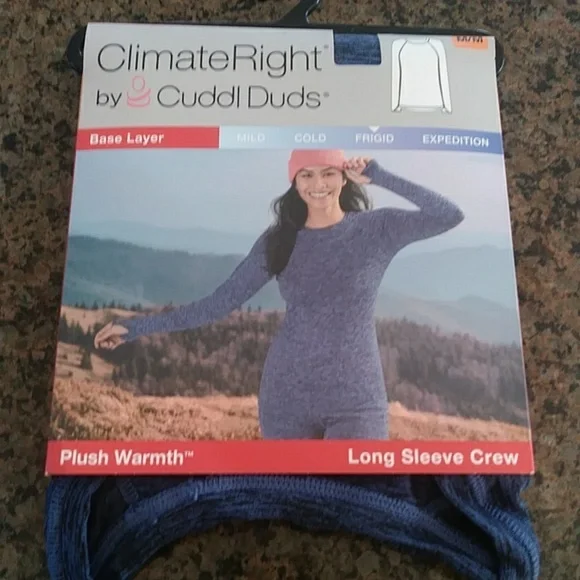 Cuddle Duds Medium Blue /Black Long Sleeve Crew ClimateRight - Picture 9 of 9